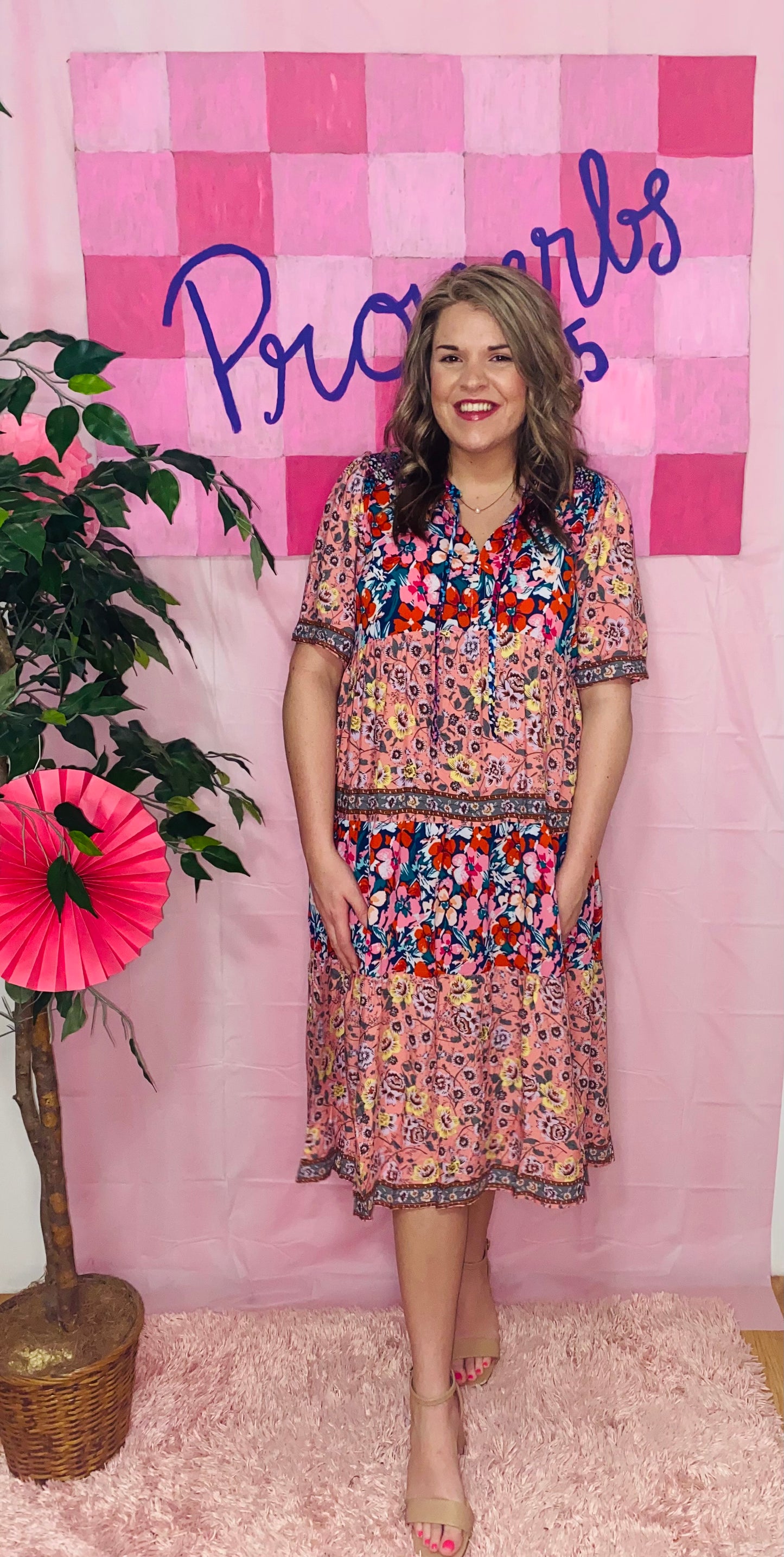 Navy Mixed Floral Dress