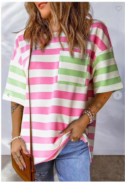 Pink and Green Stripes Top