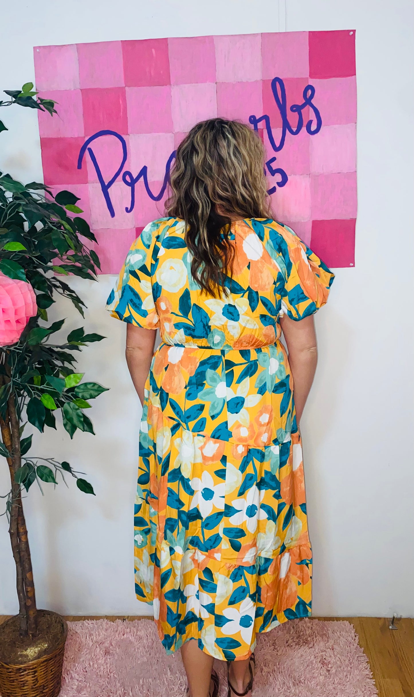 Apricot Floral Midi Dress