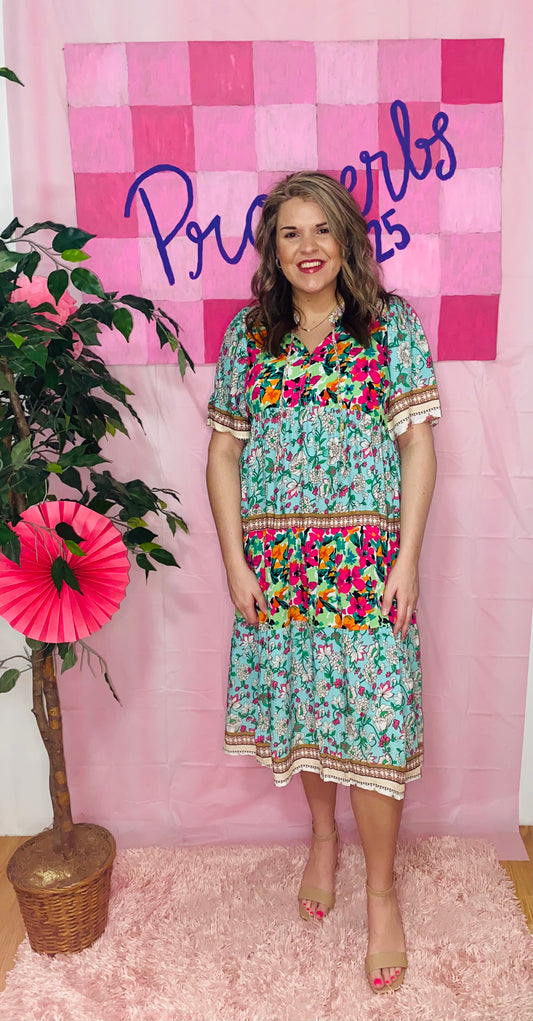 Emerald Mixed Floral Dress