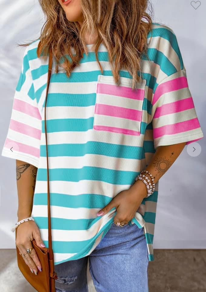 Blue & Pink Stripe Top